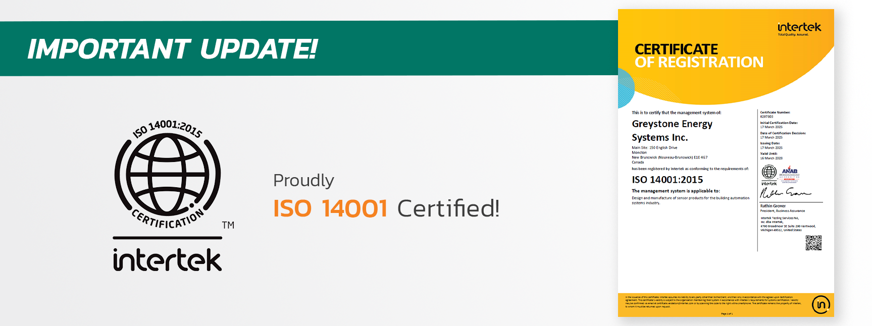 ISO 14001 Certified - Greystone Energy Systems
